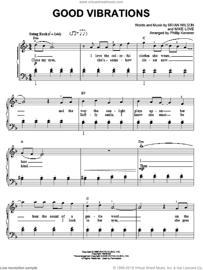 Good Vibrations (arr. Phillip Keveren) sheet music for piano solo by The Beach Boys, Phillip Keveren, Brian Wilson and Mike Love, intermediate skill level
