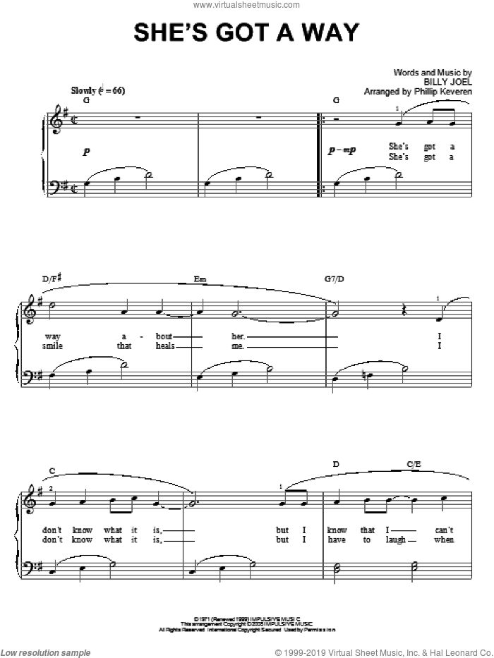 She's Got A Way (arr. Phillip Keveren) sheet music for piano solo by Billy Joel and Phillip Keveren, easy skill level