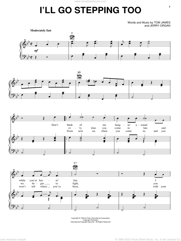 I'll Go Stepping Too sheet music for voice, piano or guitar by Flatt & Scruggs, Jerry Organ and Tommy James, intermediate skill level