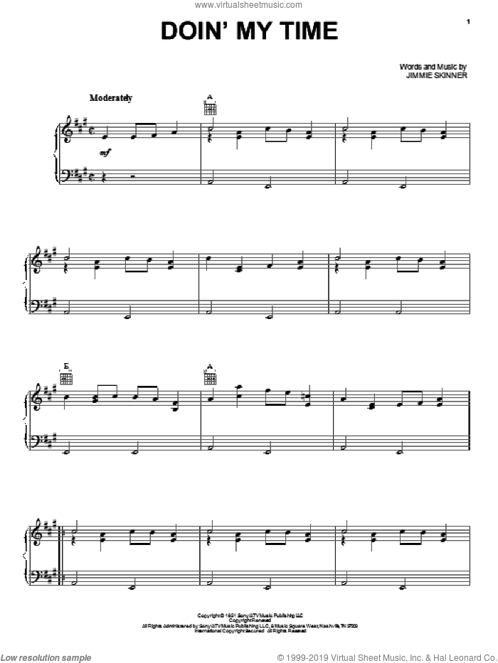 Doin' My Time sheet music for voice, piano or guitar by Jimmie Skinner, Flatt & Scruggs and Johnny Cash, intermediate skill level