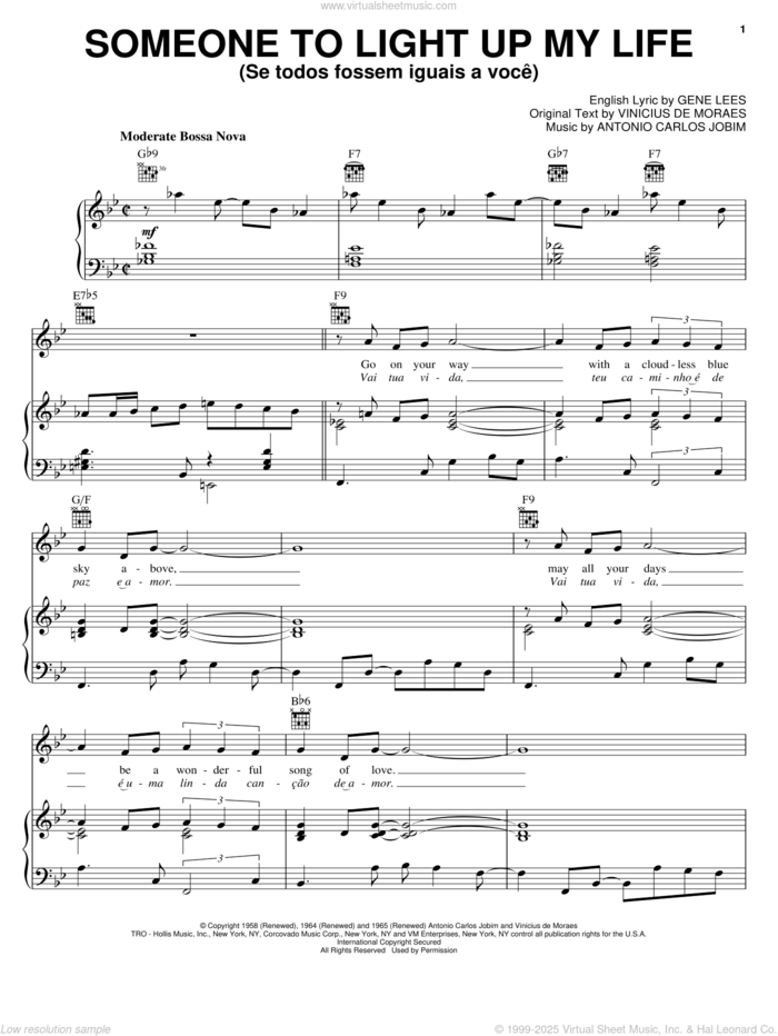 Someone To Light Up My Life (Se Todos Fossem Iguais A Voce) sheet music for voice, piano or guitar by Antonio Carlos Jobim, Eugene John Lees and Vinicius de Moraes, intermediate skill level