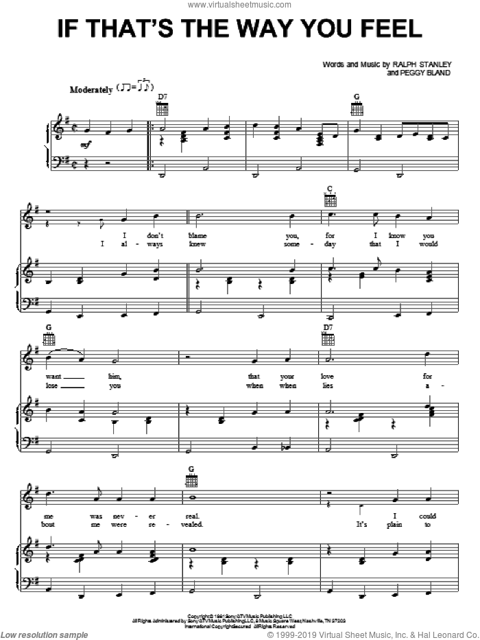 If That's The Way You Feel sheet music for voice, piano or guitar by Ralph Stanley and Peggy Bland, intermediate skill level
