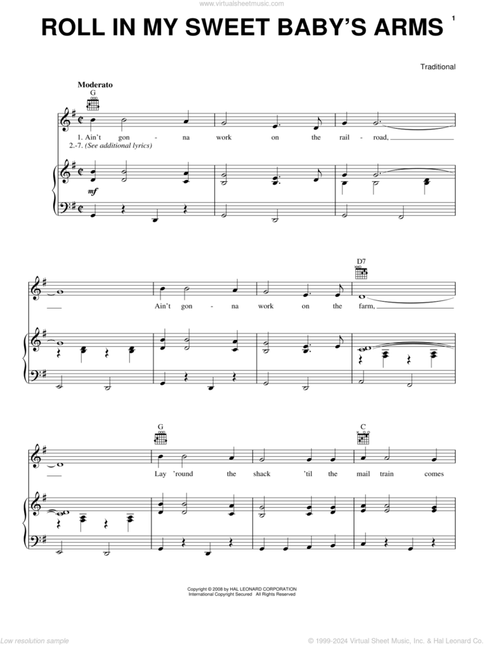 Roll In My Sweet Baby's Arms sheet music for voice, piano or guitar, intermediate skill level