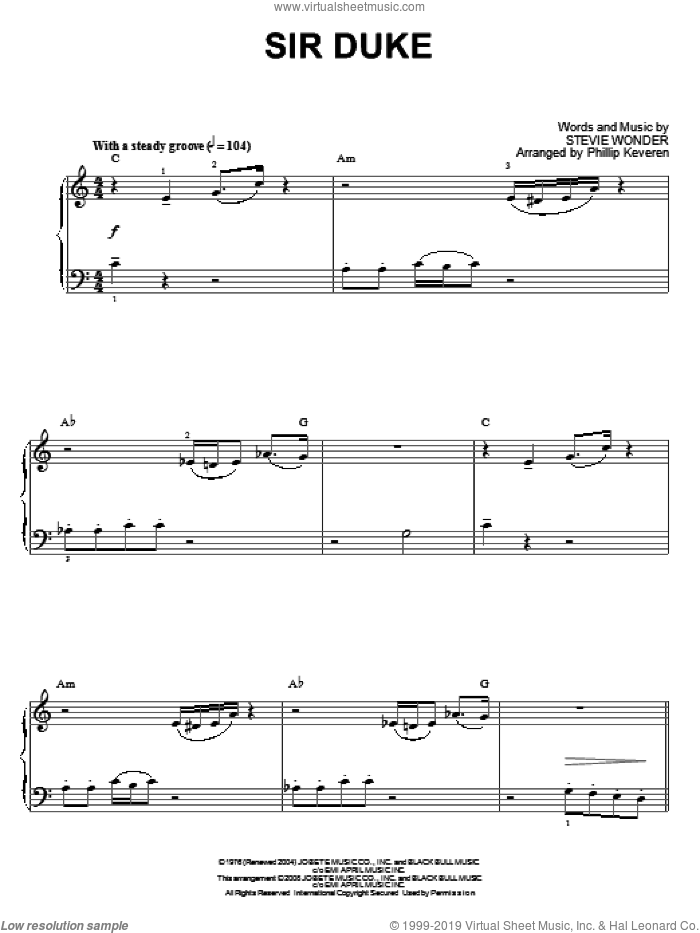 Sir Duke (arr. Phillip Keveren), (easy) (arr. Phillip Keveren) sheet music for piano solo by Stevie Wonder and Phillip Keveren, easy skill level