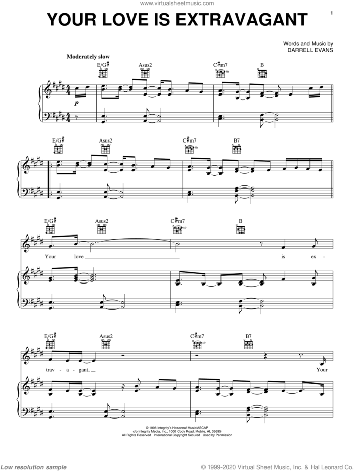 Your Love Is Extravagant sheet music for voice, piano or guitar by Casting Crowns and Darrell Evans, intermediate skill level