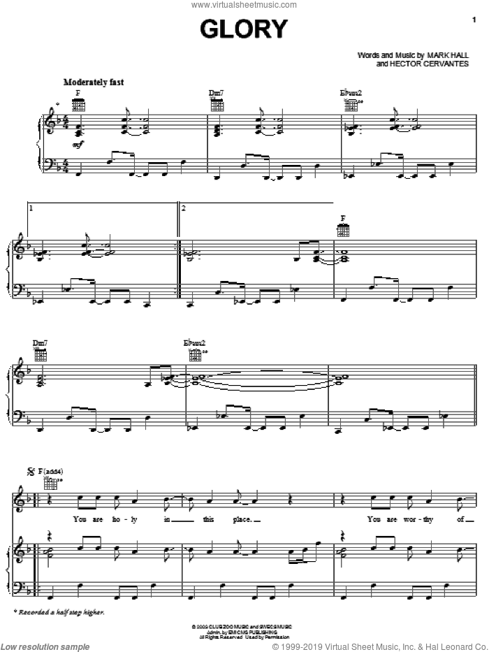 Glory sheet music for voice, piano or guitar by Casting Crowns, Hector Cervantes and Mark Hall, intermediate skill level