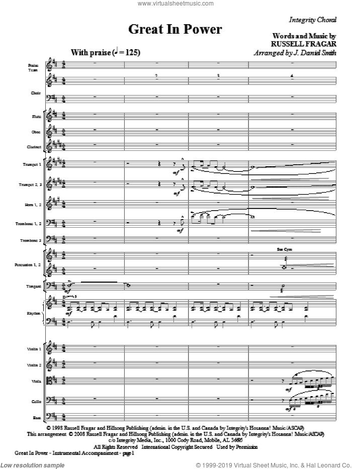 Great In Power (COMPLETE) sheet music for orchestra/band (Orchestra) by Russell Fragar and J. Daniel Smith, intermediate skill level