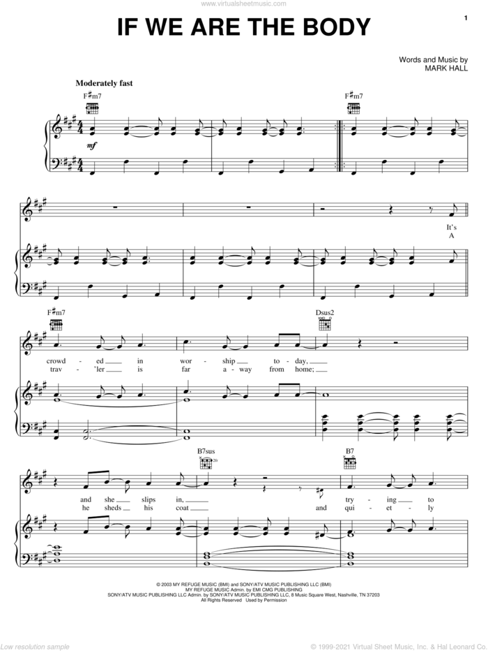 If We Are The Body sheet music for voice, piano or guitar by Casting Crowns and Mark Hall, intermediate skill level