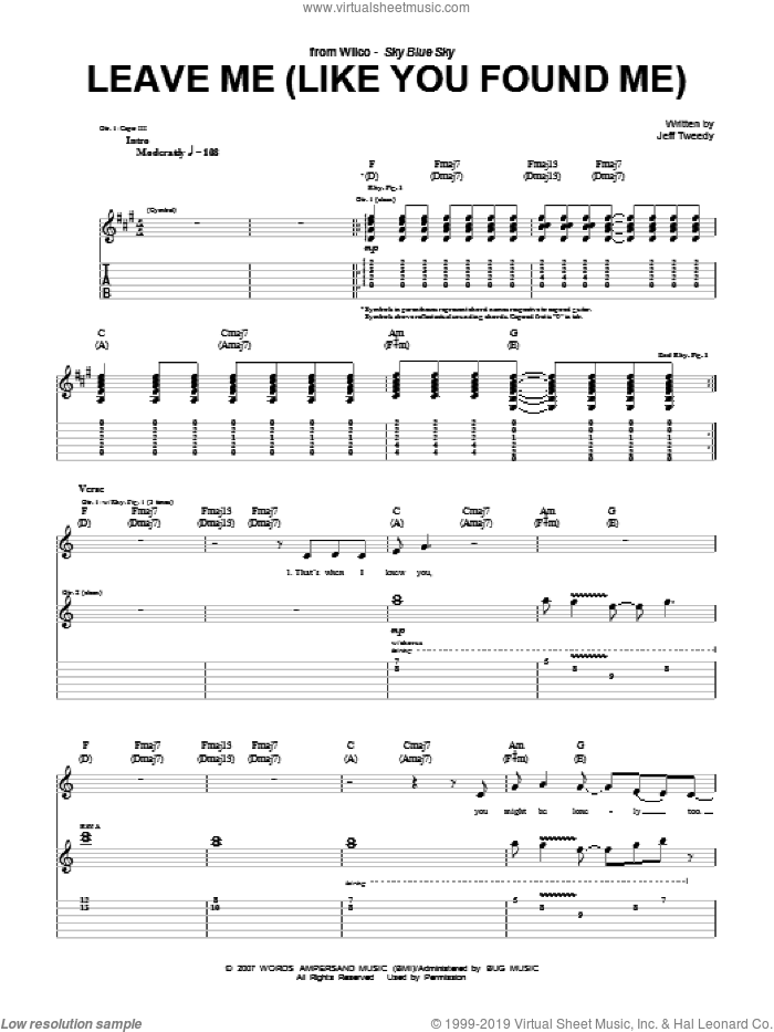 Leave Me (Like You Found Me) sheet music for guitar (tablature) by Wilco and Jeff Tweedy, intermediate skill level