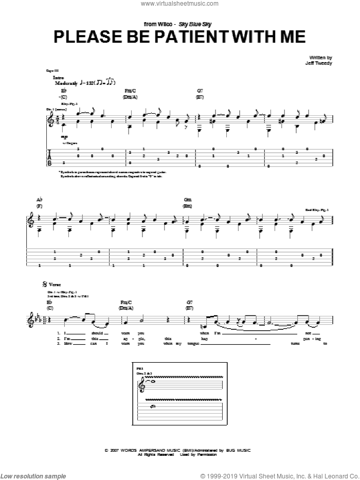 Please Be Patient With Me sheet music for guitar (tablature) by Wilco and Jeff Tweedy, intermediate skill level