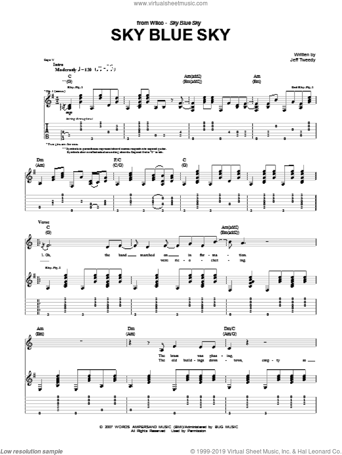 Sky Blue Sky sheet music for guitar (tablature) by Wilco and Jeff Tweedy, intermediate skill level