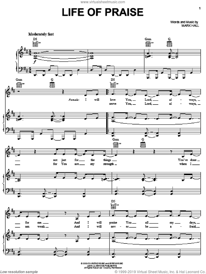 Life Of Praise sheet music for voice, piano or guitar by Casting Crowns and Mark Hall, intermediate skill level
