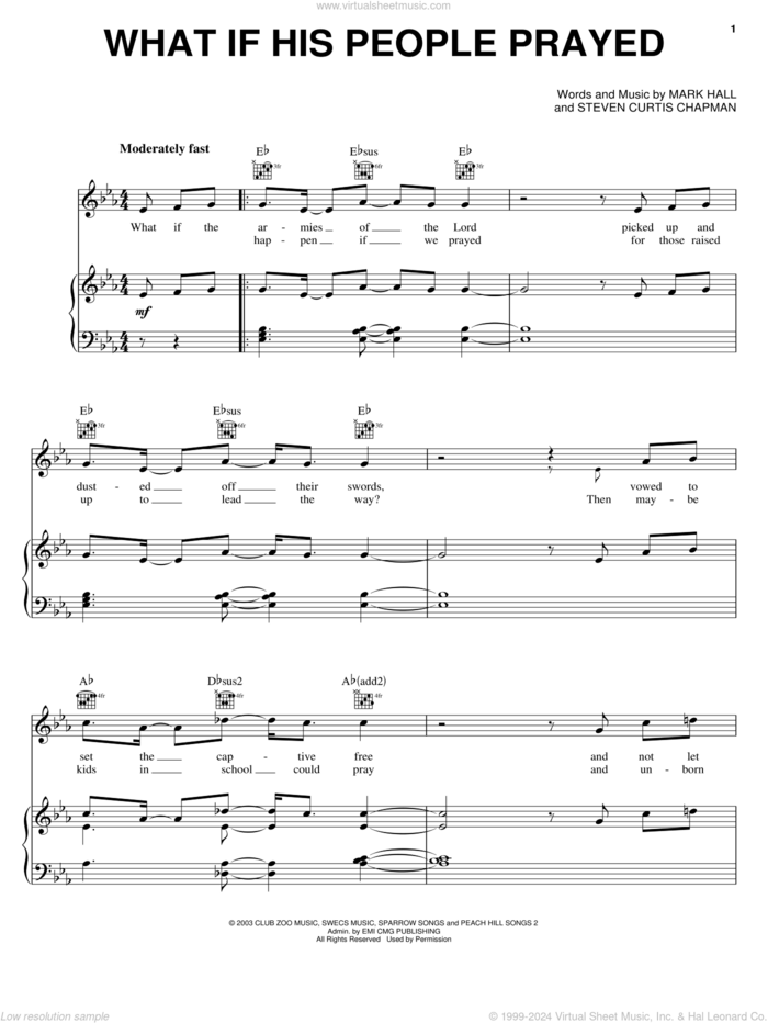 What If His People Prayed sheet music for voice, piano or guitar by Casting Crowns, Mark Hall and Steven Curtis Chapman, intermediate skill level