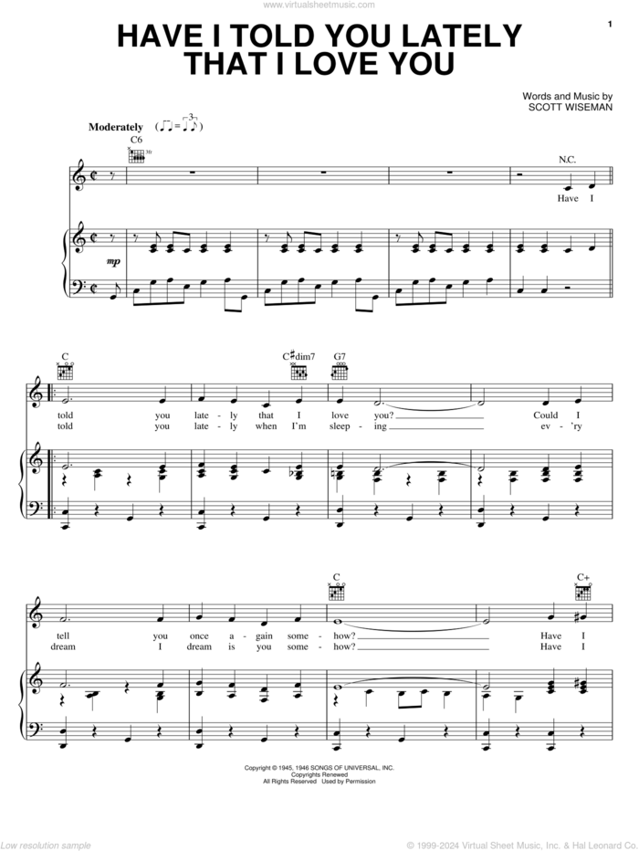Have I Told You Lately That I Love You? sheet music for voice, piano or guitar by Kenny Rogers, Ricky Nelson, Tex Ritter and Scott Wiseman, wedding score, intermediate skill level