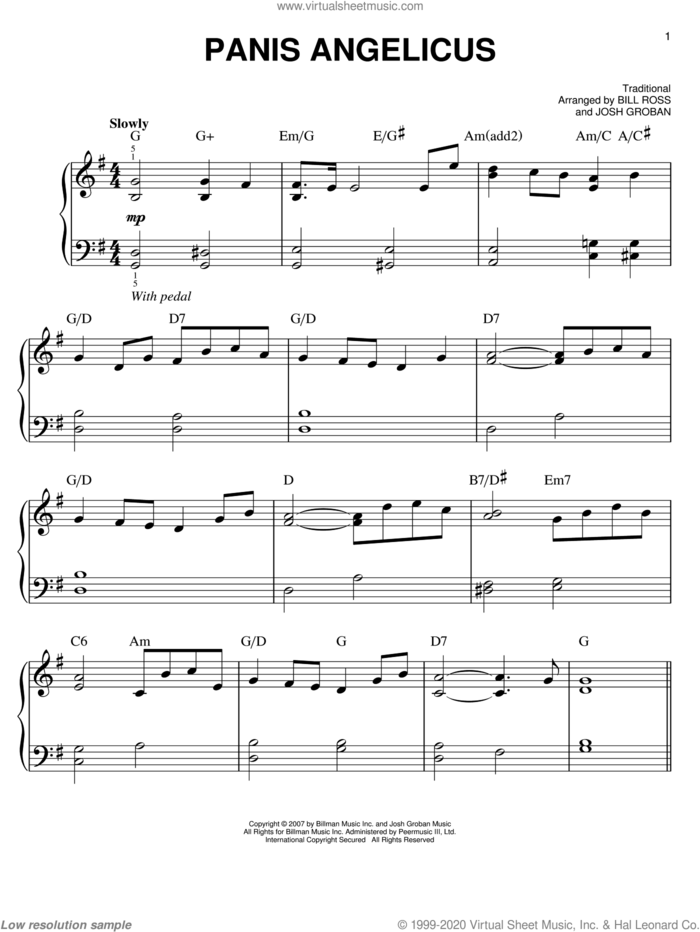 Panis Angelicus sheet music for piano solo by Josh Groban, Bill Ross and Miscellaneous, easy skill level