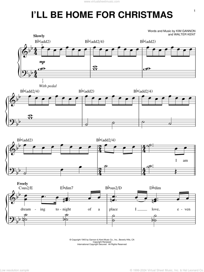 I'll Be Home For Christmas sheet music for piano solo by Josh Groban, Bing Crosby, Kim Gannon and Walter Kent, easy skill level