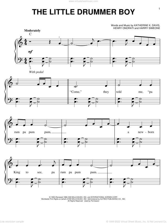 The Little Drummer Boy sheet music for piano solo by Josh Groban, Josh Groban featuring Andy McKee, Harry Simeone, Henry Onorati and Katherine Davis, easy skill level