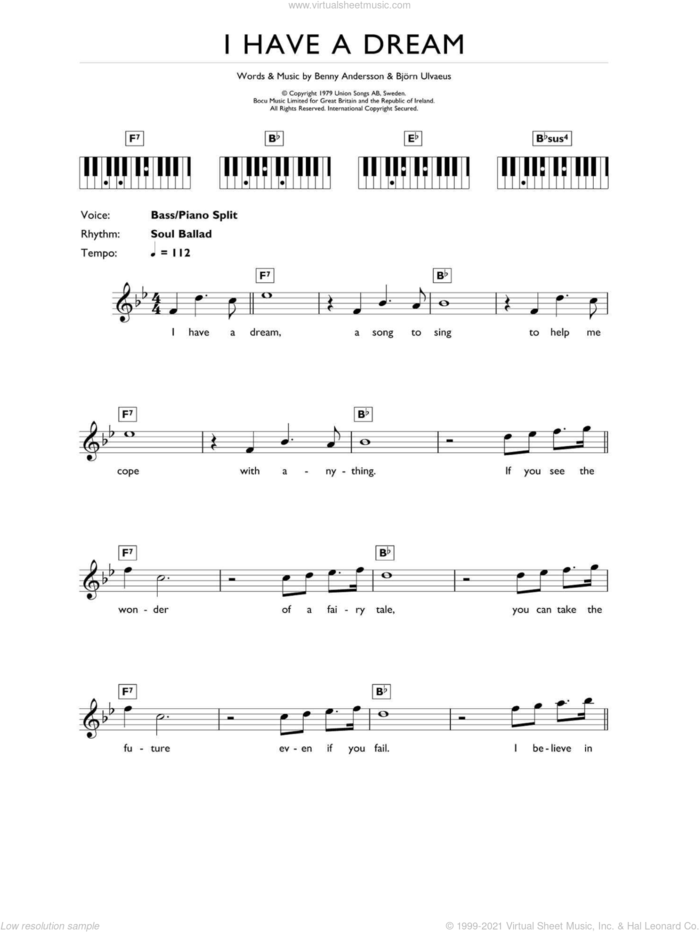 I Have A Dream sheet music for piano solo (chords, lyrics, melody) by ABBA and Benny Andersson, intermediate piano (chords, lyrics, melody)