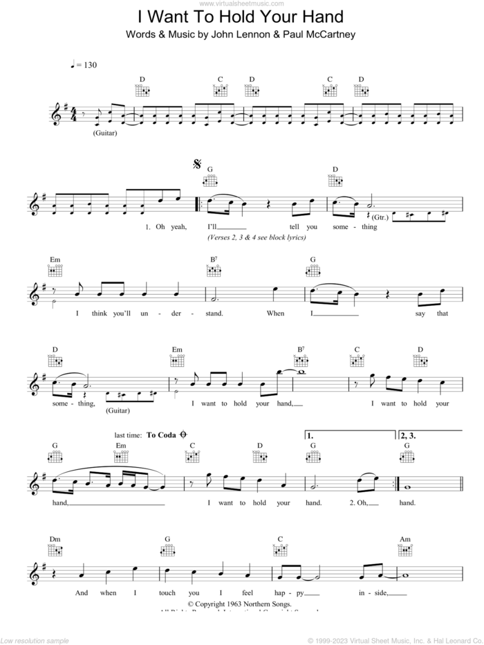 I Want To Hold Your Hand sheet music for voice and other instruments (fake book) by The Beatles, John Lennon and Paul McCartney, intermediate skill level