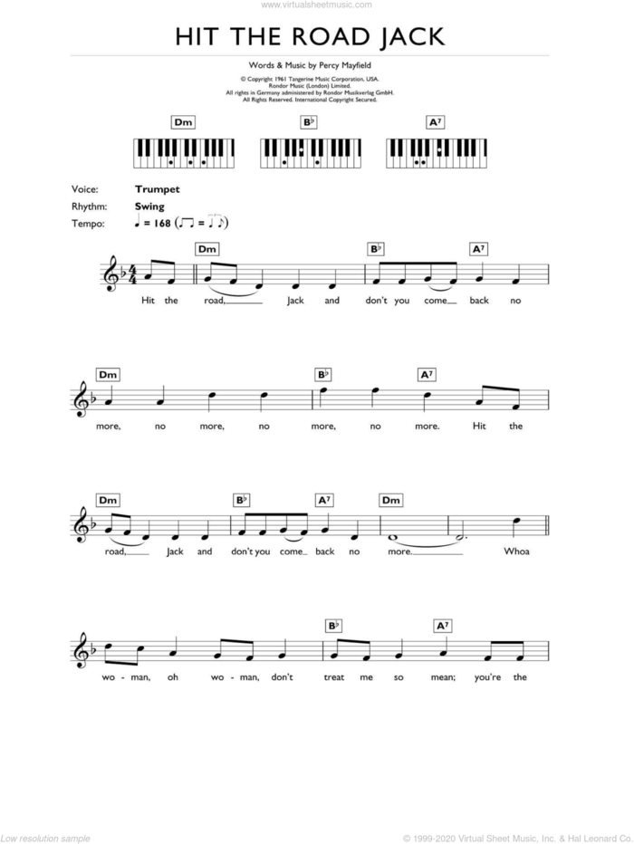 Hit The Road Jack sheet music for piano solo (chords, lyrics, melody) by Ray Charles and Percy Mayfield, intermediate piano (chords, lyrics, melody)