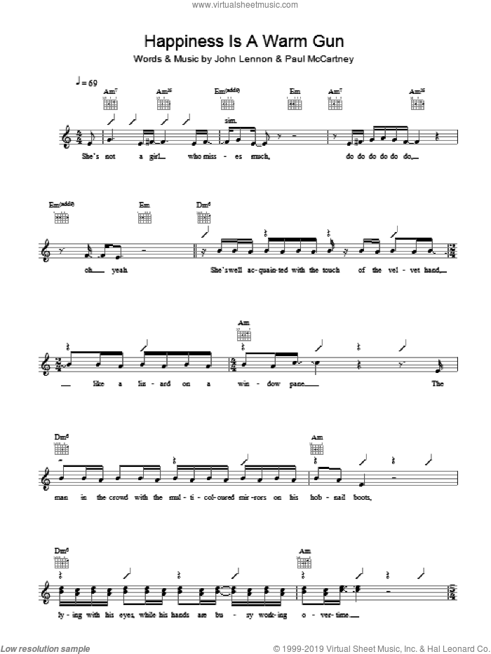 Happiness Is A Warm Gun sheet music for voice and other instruments (fake book) by The Beatles, John Lennon and Paul McCartney, intermediate skill level