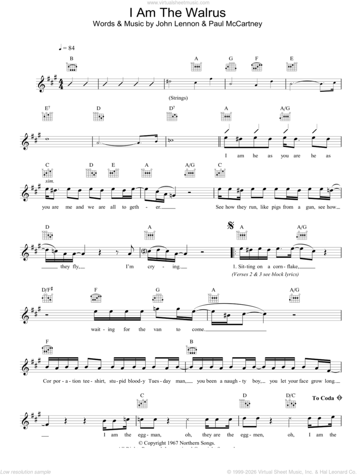 I Am The Walrus sheet music for voice and other instruments (fake book) by The Beatles, John Lennon and Paul McCartney, intermediate skill level