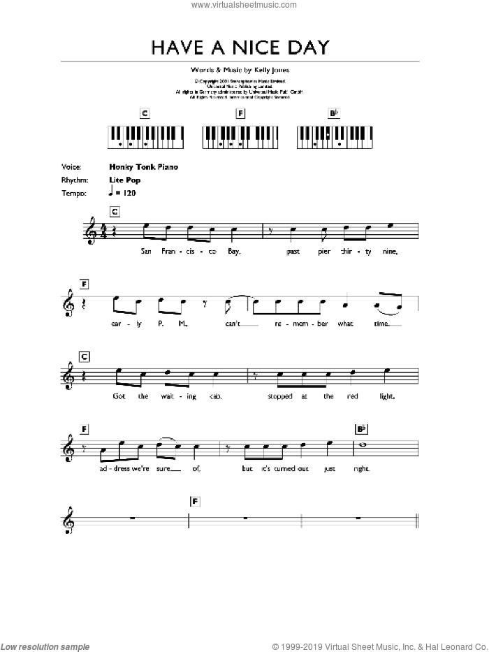 Have A Nice Day sheet music for piano solo (chords, lyrics, melody) by Stereophonics and Kelly Jones, intermediate piano (chords, lyrics, melody)