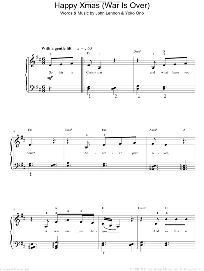 Happy Xmas (War Is Over), (easy) (War Is Over) sheet music for piano solo by John Lennon and Yoko Ono, easy skill level