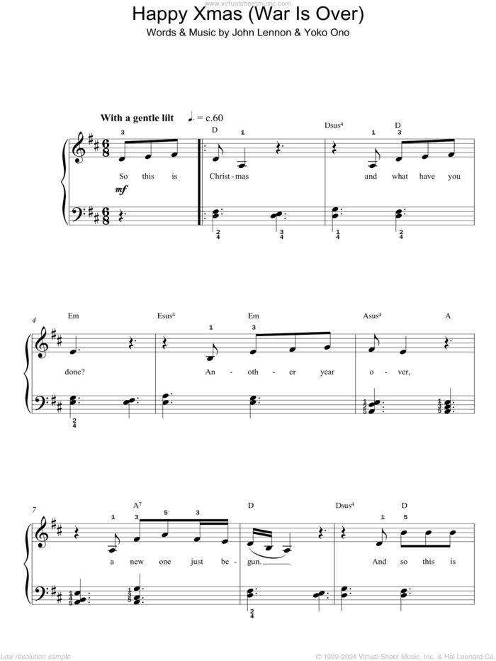 Happy Xmas (War Is Over), (easy) (War Is Over) sheet music for piano solo by John Lennon and Yoko Ono, easy skill level