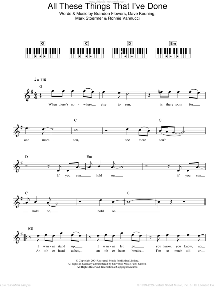 All These Things That I've Done sheet music for piano solo (chords, lyrics, melody) by The Killers, Brandon Flowers, Dave Keuning, Mark Stoermer and Ronnie Vannucci, intermediate piano (chords, lyrics, melody)