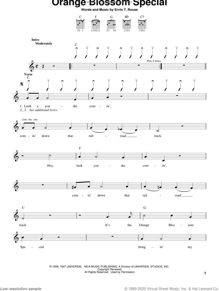 Orange Blossom Special sheet music for guitar solo (chords) by Johnny Cash and Ervin T. Rouse, easy guitar (chords)