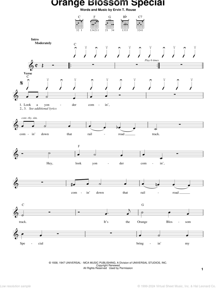 Orange Blossom Special sheet music for guitar solo (chords) by Johnny Cash and Ervin T. Rouse, easy guitar (chords)