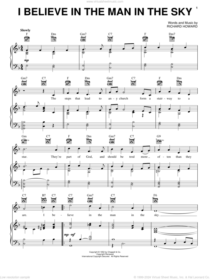 I Believe In The Man In The Sky sheet music for voice, piano or guitar by Elvis Presley and Richard Howard, intermediate skill level