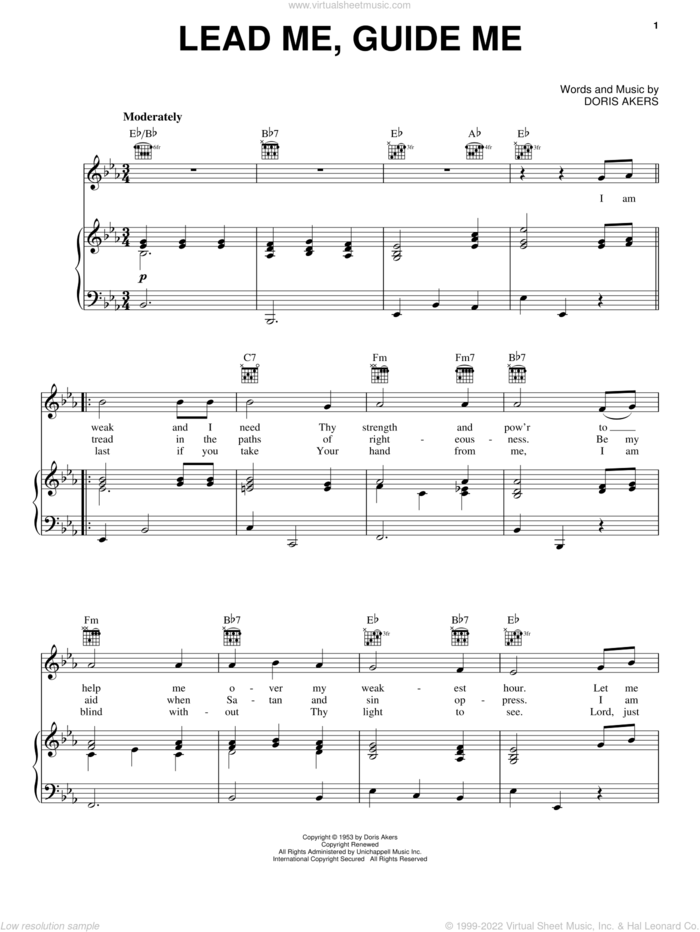 Lead Me, Guide Me sheet music for voice, piano or guitar by Elvis Presley and Doris Akers, intermediate skill level