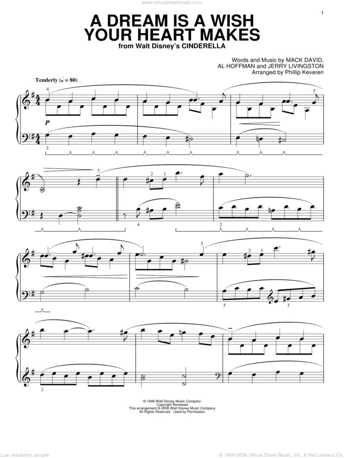 A Dream Is A Wish Your Heart Makes [Classical version] (from Cinderella) (arr. Phillip Keveren), (intermediate) sheet music for piano solo by Ilene Woods, Phillip Keveren, Linda Ronstadt, Al Hoffman, Jerry Livingston and Mack David, classical wedding score, intermediate skill level