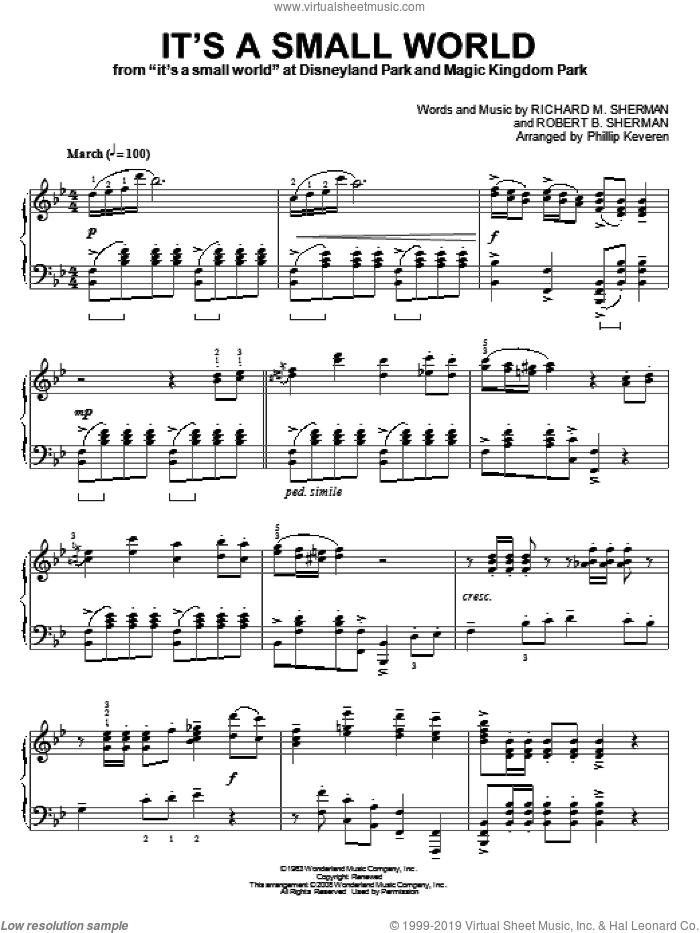 It's A Small World [Classical version] (arr. Phillip Keveren) sheet music for piano solo by Sherman Brothers, Phillip Keveren, Richard M. Sherman and Robert B. Sherman, intermediate skill level