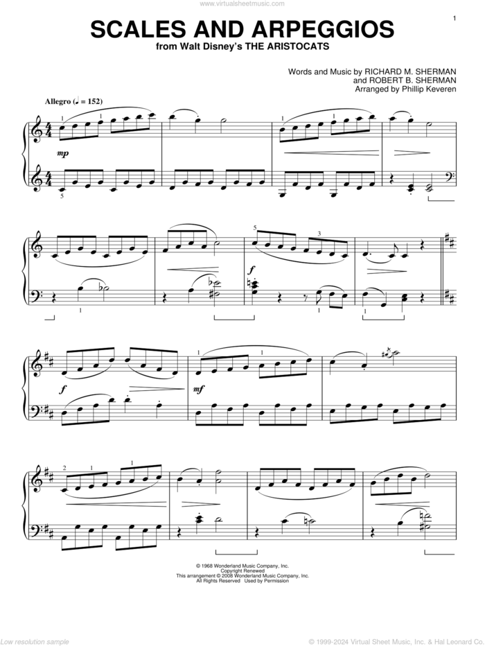 Scales And Arpeggios [Classical version] (from The Aristocats) (arr. Phillip Keveren) sheet music for piano solo by Sherman Brothers, Phillip Keveren, Richard M. Sherman and Robert B. Sherman, intermediate skill level