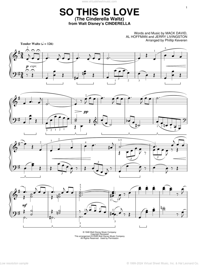 So This Is Love (from Cinderella) [Classical version] (arr. Phillip Keveren) sheet music for piano solo by Al Hoffman, Phillip Keveren, Jerry Livingston, Mack David and Mack David, Al Hoffman and Jerry Livingston, intermediate skill level