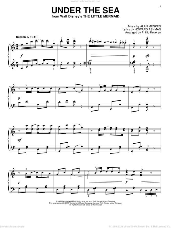 Under The Sea [Classical version] (from The Little Mermaid) (arr. Phillip Keveren), (intermediate) sheet music for piano solo by Alan Menken, Phillip Keveren, The Little Mermaid (Movie) and Howard Ashman, intermediate skill level