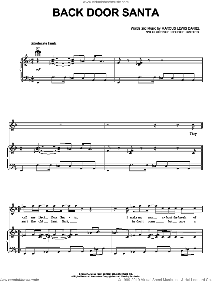 Back Door Santa sheet music for voice, piano or guitar by Clarence Carter and Marcus Lewis Daniel, intermediate skill level