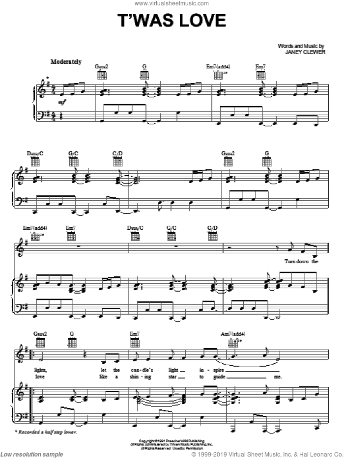 T'was Love sheet music for voice, piano or guitar by Patti LaBelle and Janey Clewer, intermediate skill level