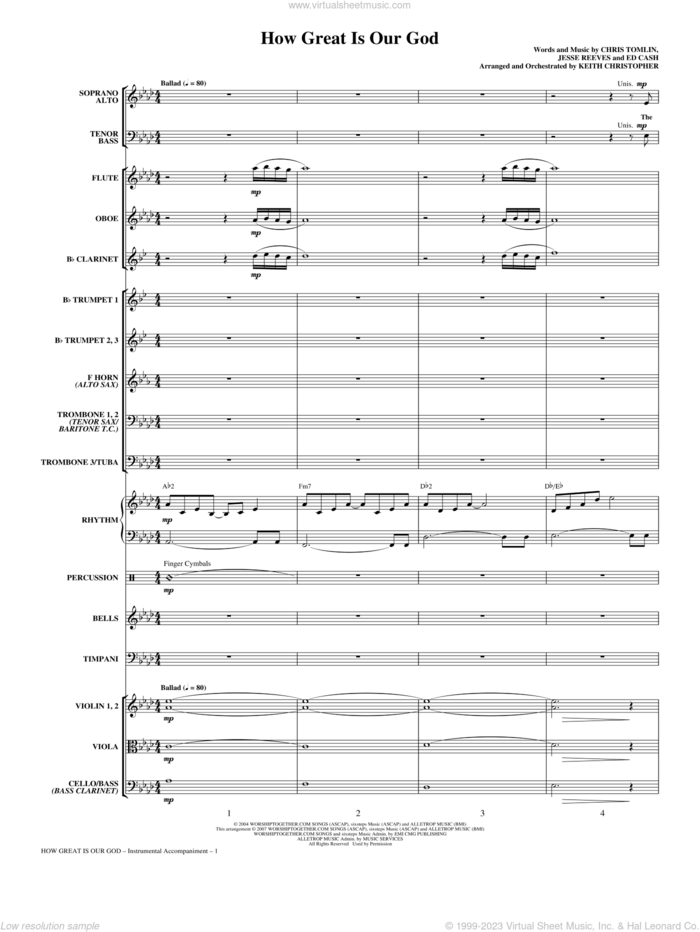 How Great Is Our God sheet music for orchestra/band (full score) by Chris Tomlin, Ed Cash, Jesse Reeves and Keith Christopher, intermediate skill level