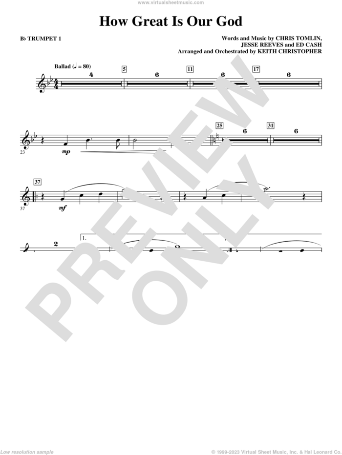 How Great Is Our God sheet music for orchestra/band (Bb trumpet 1) by Chris Tomlin, Ed Cash, Jesse Reeves and Keith Christopher, intermediate skill level