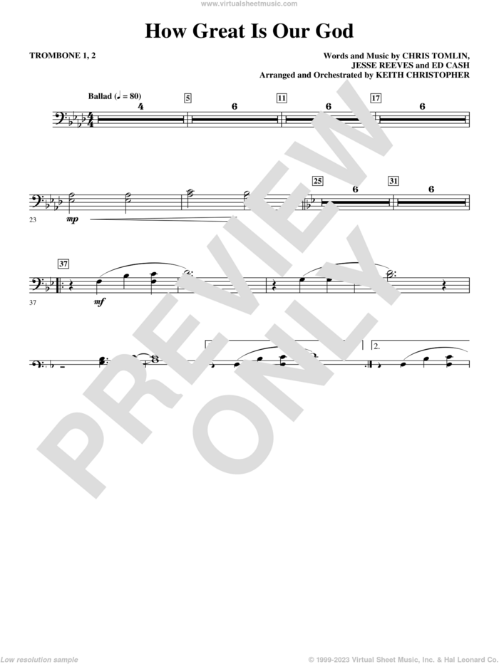How Great Is Our God sheet music for orchestra/band (trombone 1, 2) by Chris Tomlin, Ed Cash, Jesse Reeves and Keith Christopher, intermediate skill level