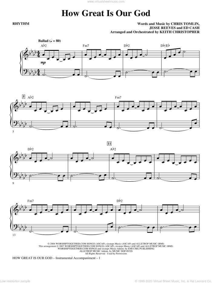 How Great Is Our God sheet music for orchestra/band (rhythm) by Chris Tomlin, Ed Cash, Jesse Reeves and Keith Christopher, intermediate skill level