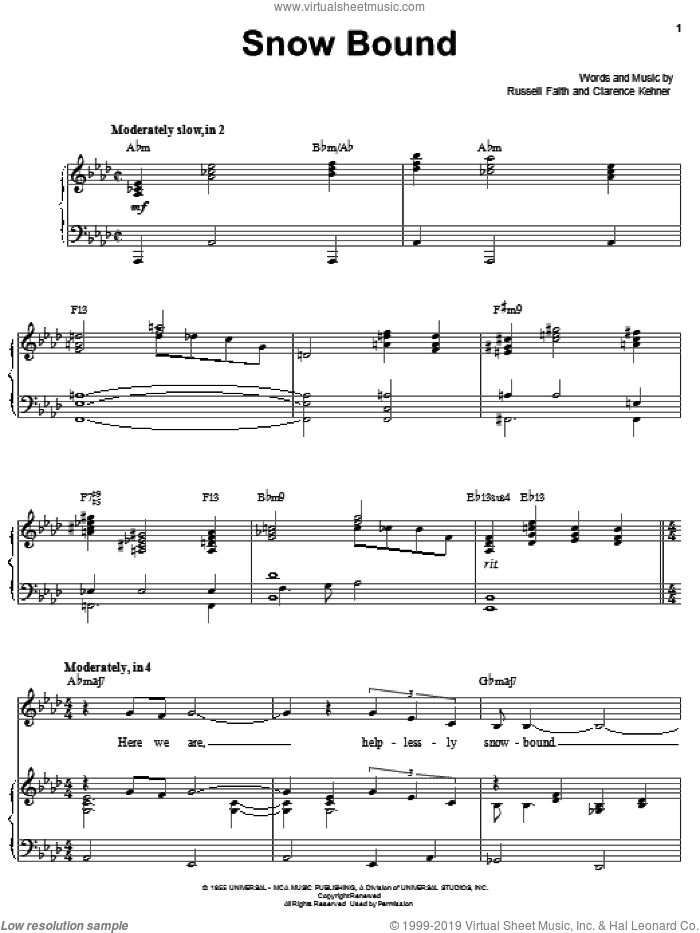 Snow Bound sheet music for voice, piano or guitar by Barbra Streisand, Clarence Kehner and Russel Faith, intermediate skill level