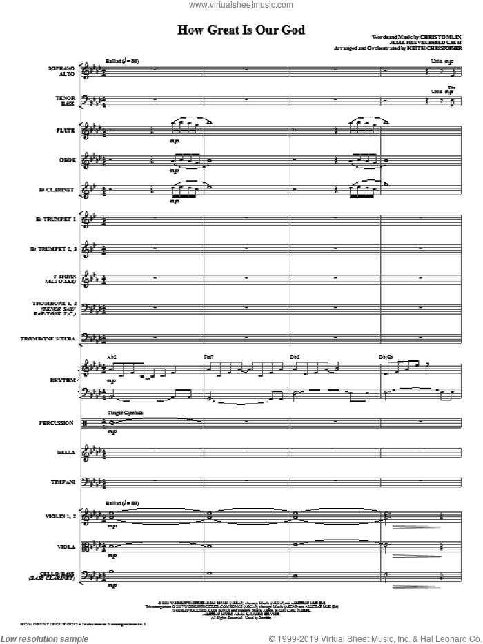 How Great Is Our God (arr. Keith Christopher) (COMPLETE) sheet music for orchestra/band (Orchestra) by Chris Tomlin, Ed Cash, Jesse Reeves and Keith Christopher, intermediate skill level