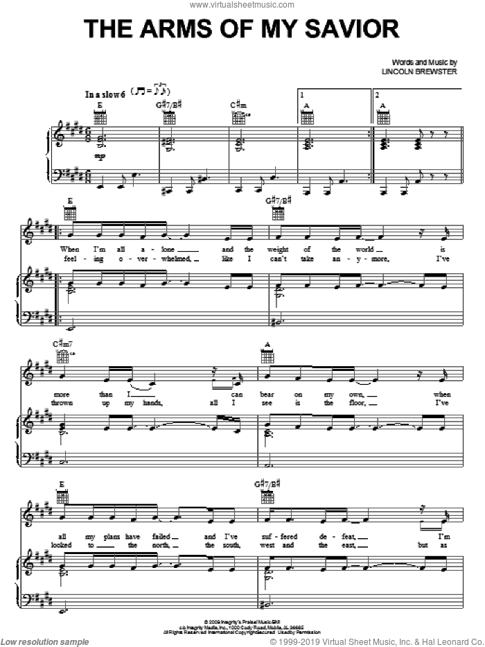 The Arms Of My Savior sheet music for voice, piano or guitar by Lincoln Brewster, intermediate skill level