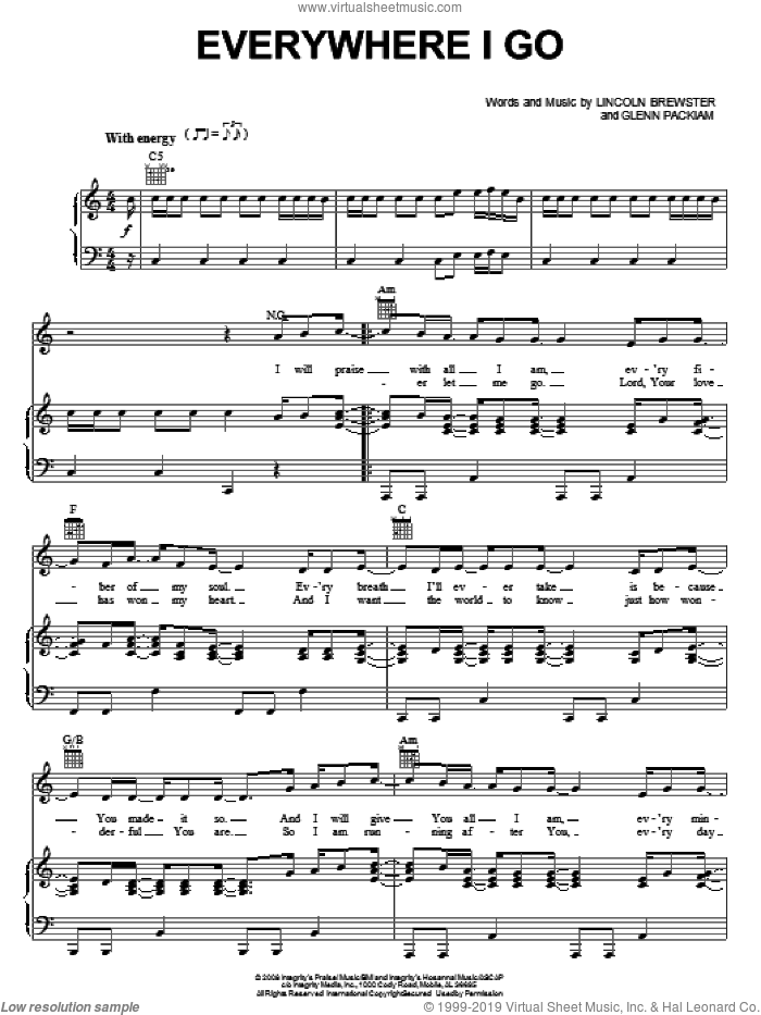 Lincoln Brewster: Everywhere I Go sheet music for voice, piano or