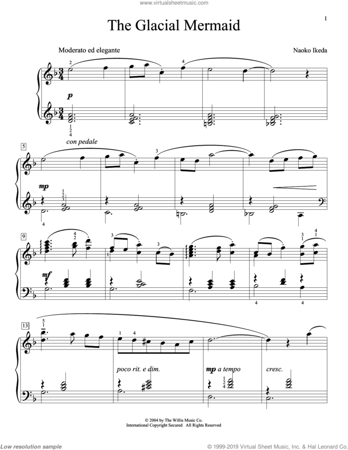 The Glacial Mermaid sheet music for piano solo (elementary) by Naoko Ikeda, beginner piano (elementary)